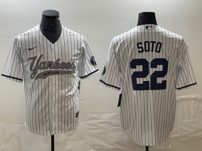 Men's New York Yankees #22 Juan Soto White Cool Base Stitched Baseball Jersey Men's New York Yankees #22 Juan Soto White Cool Base Stitched Baseball Jersey
